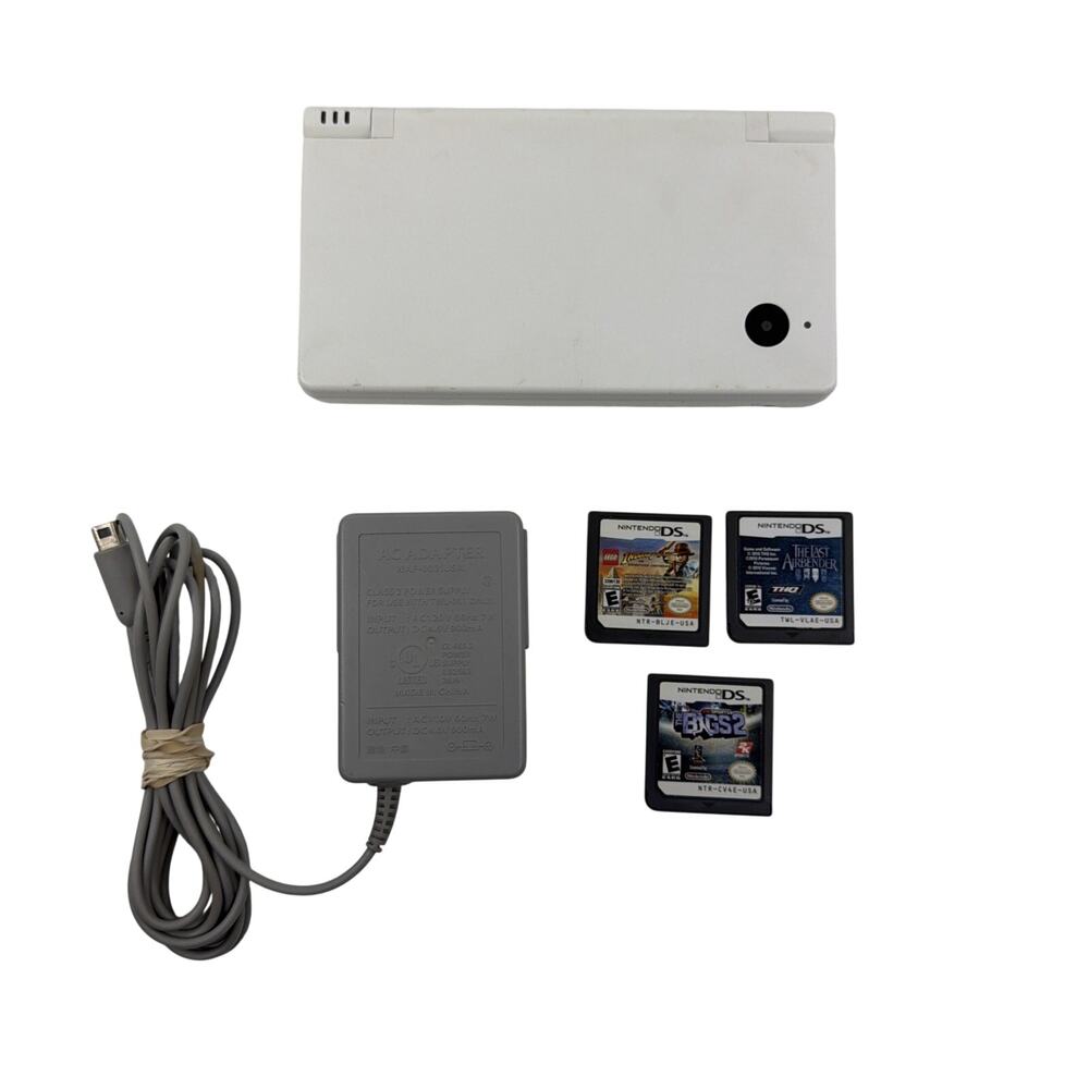 Nintendo DSi White Console Tested & Working w/ A/C Adapter & 3 Games